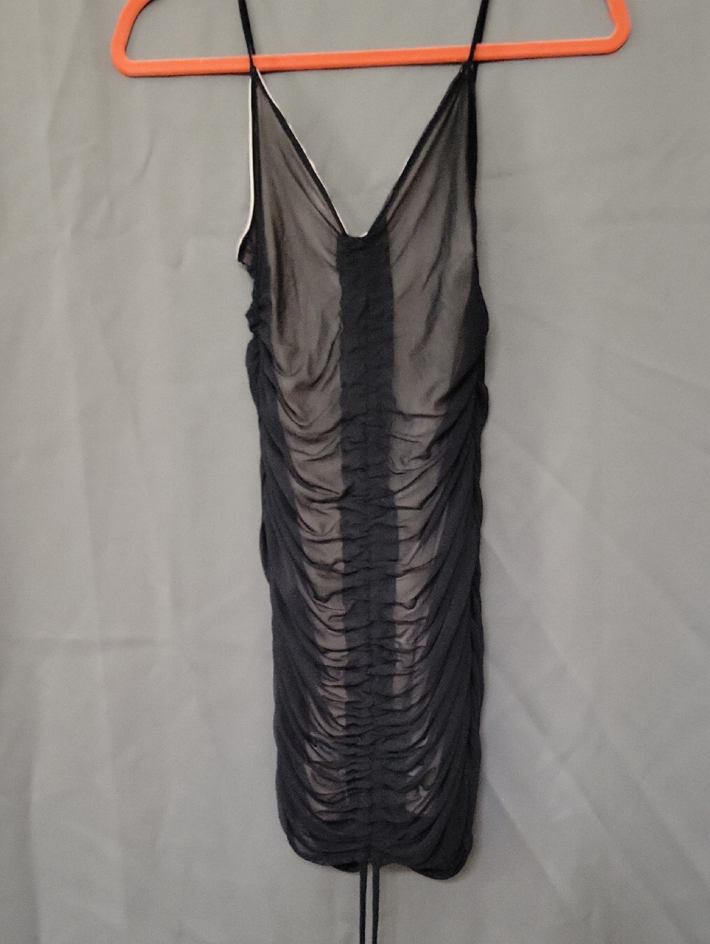 PrettyLittleThing Black Sheer Ruched Mesh Slip